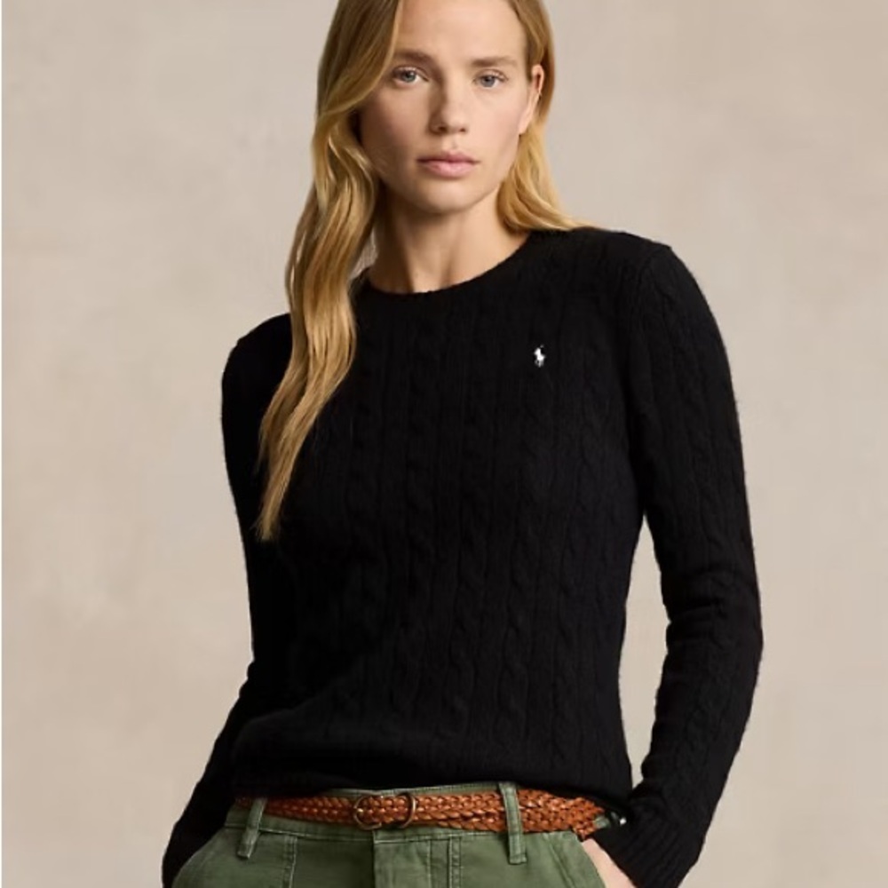 Polo Ralph Lauren Black Cable Knit Wool Cashmere Sweater